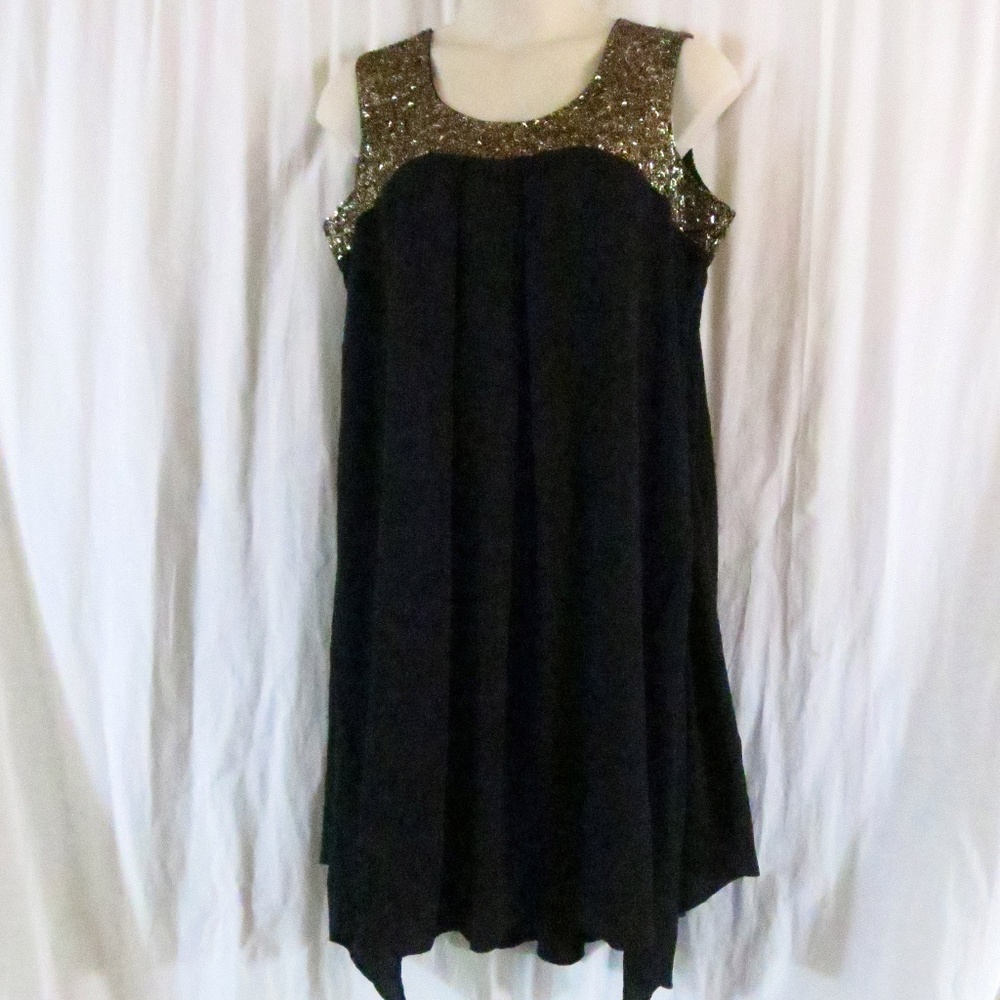 Denim 24/7 Dress 18W Black Gold Beaded Sleeveless